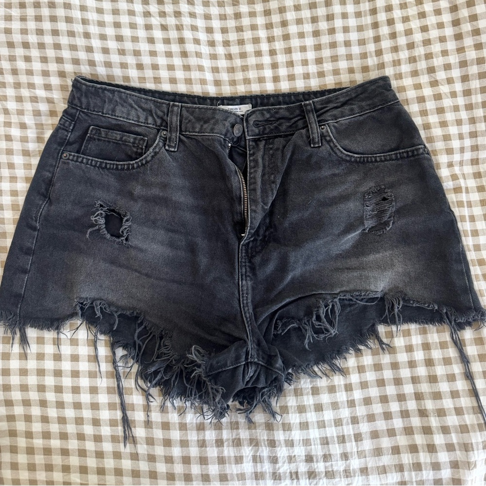 Forever 21 Washed Black Distressed Jean Shorts